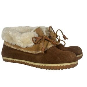 Sperry Top Sider Women’s Faux Fur Lined Duck Bootie Slipper Size 7 Whiskey Suede